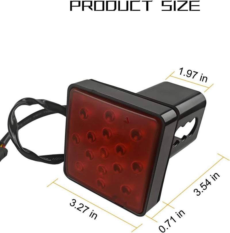 HZEL Trailer Hitch Receiver Cover with 15 LED Brake Lights, Super Bright Vehicle Lamp Tail Light Fit 2" Receiver, Auto Exterior Lighting Accessories, Universal for Towing Truck RV SUV (Red) - Image 2